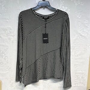 DKNY Monochrome Striped viscose blend Long Sleeve blk and grey shirt size Large